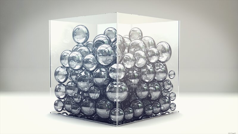 glass spheres in a cube