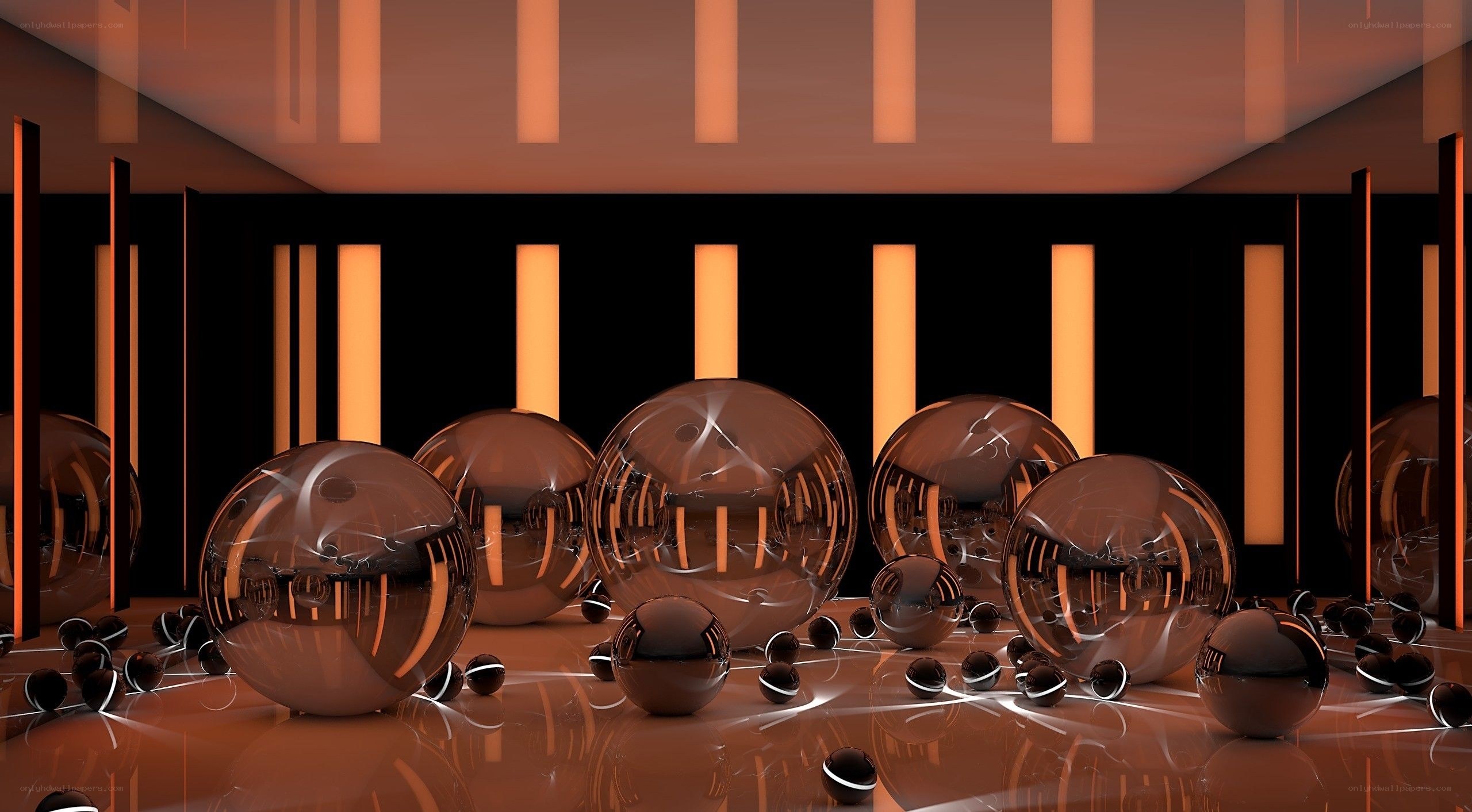 glass spheres in a dark room
