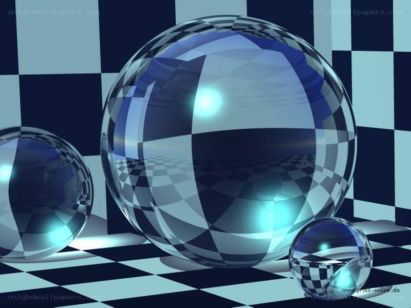 glass spheres on checkered floor