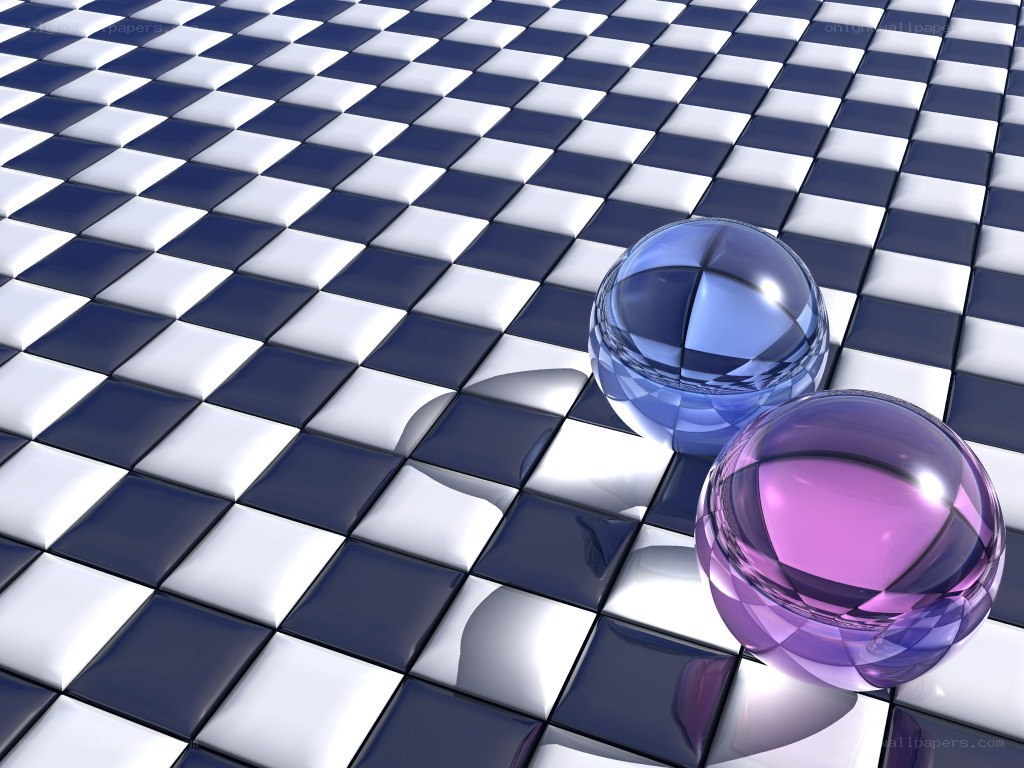 Glass spheres on checkered floor