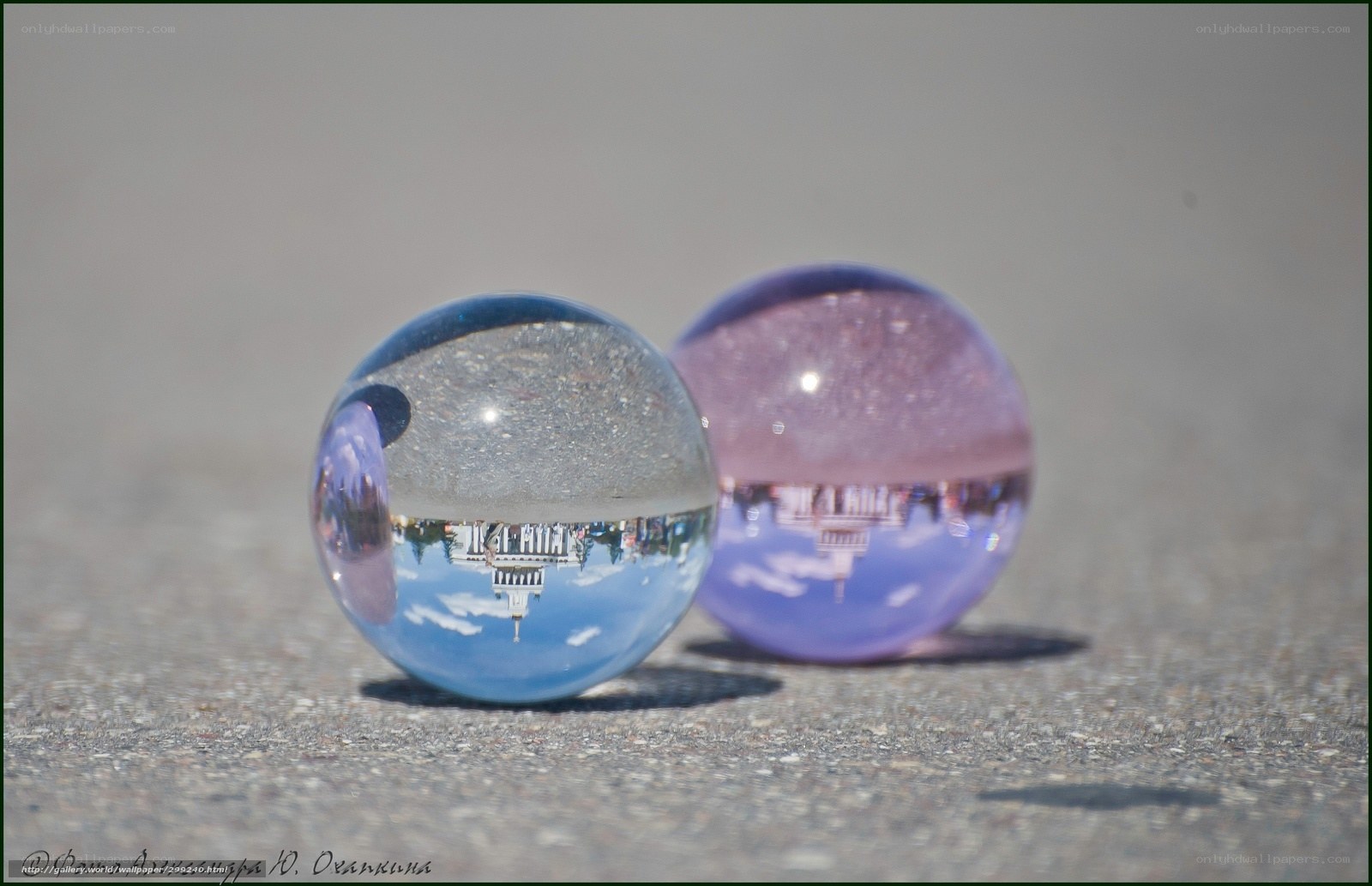 Glass spheres with city reflection