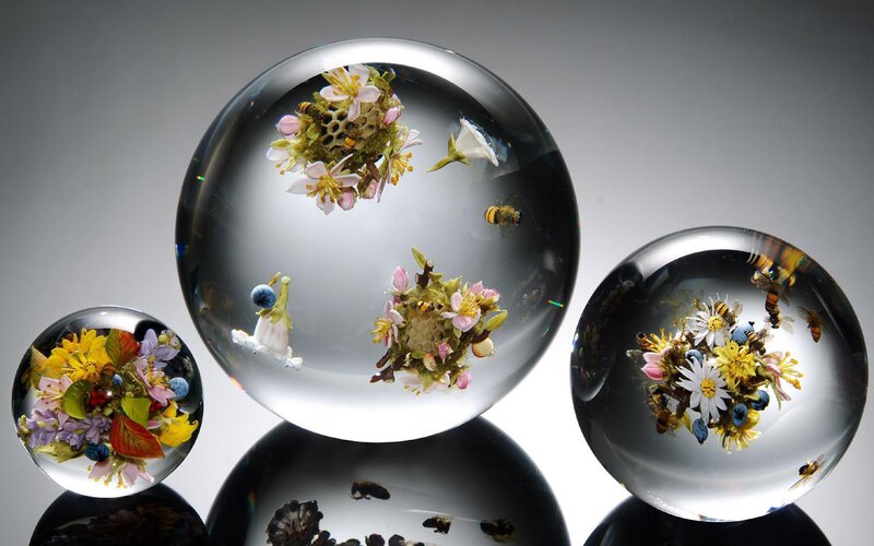 Glass Spheres with Flowers — Clear, Serene