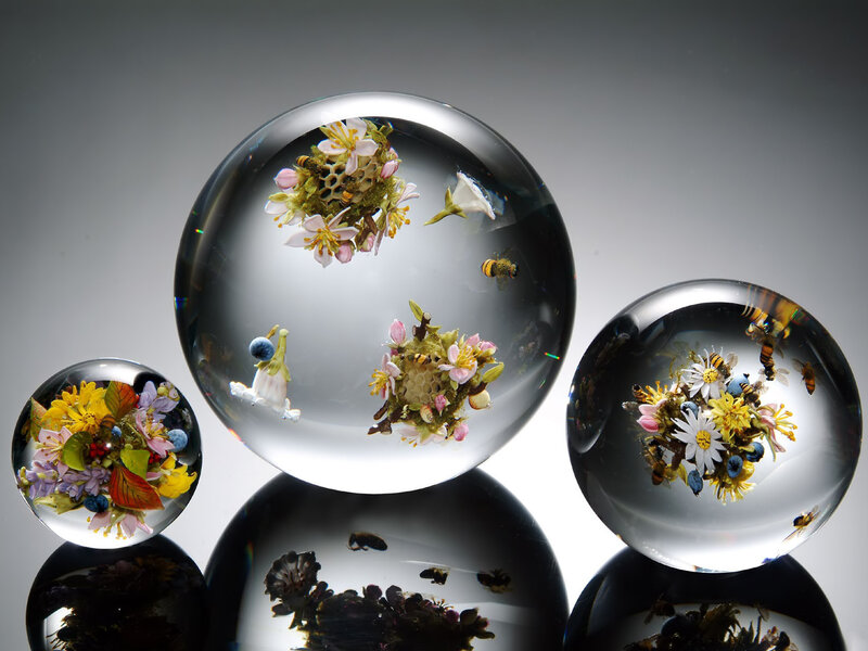 Glass Spheres with Flowers — Clear