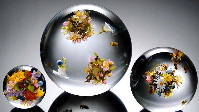 Glass Spheres with Flowers