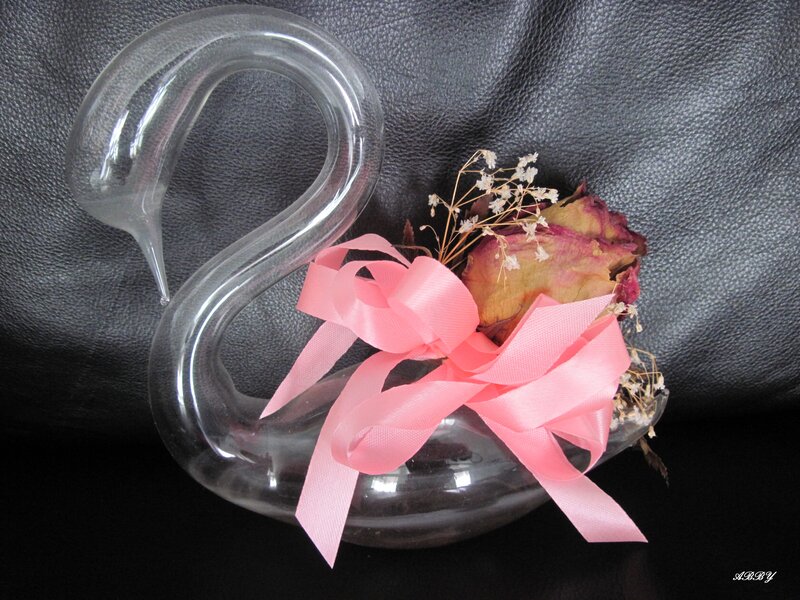 Glass Swan with Dried Flowers