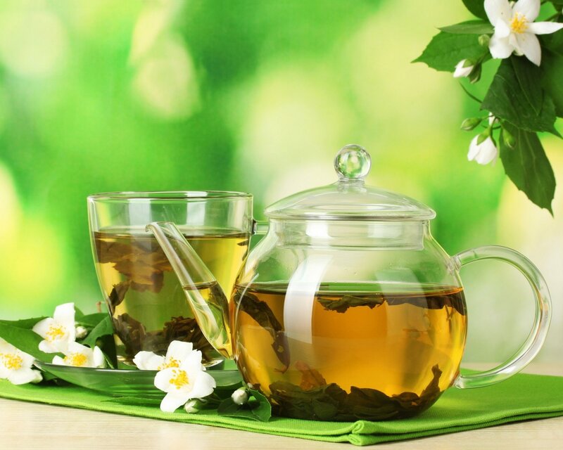 Glass Teapot and Cup — Green