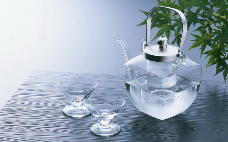 Glass Teapot and Cups — Blue