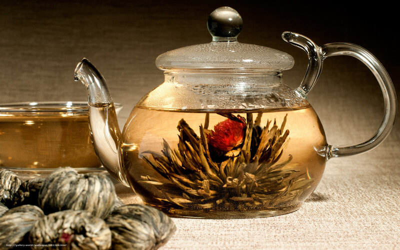 Glass Teapot with Blooming Tea — Brown, Calm