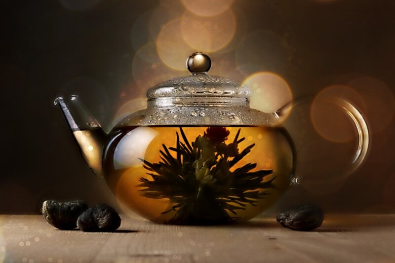 Glass Teapot with Blooming Tea — Brown