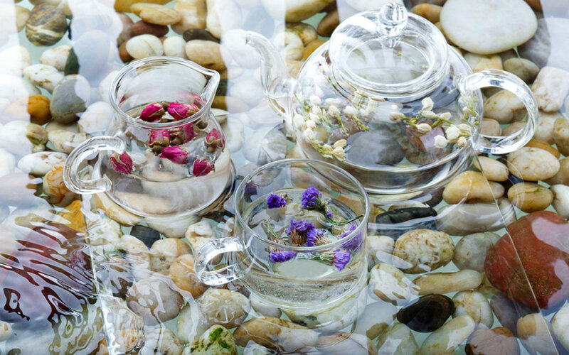 Glass Teapot with Flowers — Clear