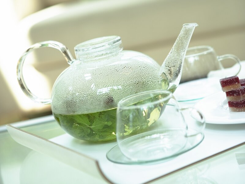 Glass Teapot with Green Tea — Calm