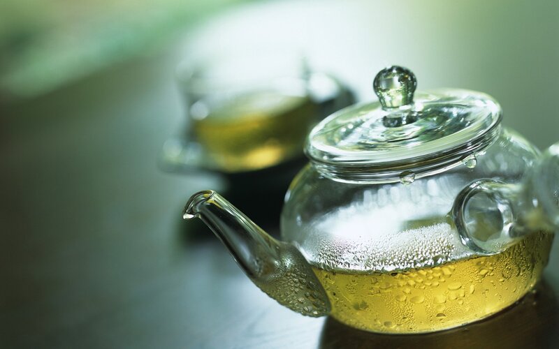 Glass Teapot with Tea — Green