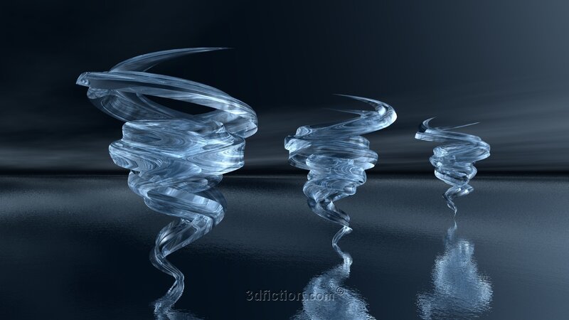 Glass tornadoes on dark surface