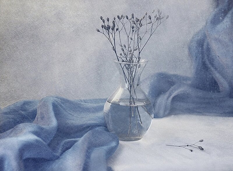 Glass Vase with Flowers — Blue
