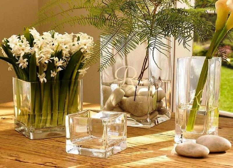 Glass Vases with Flowers — Green