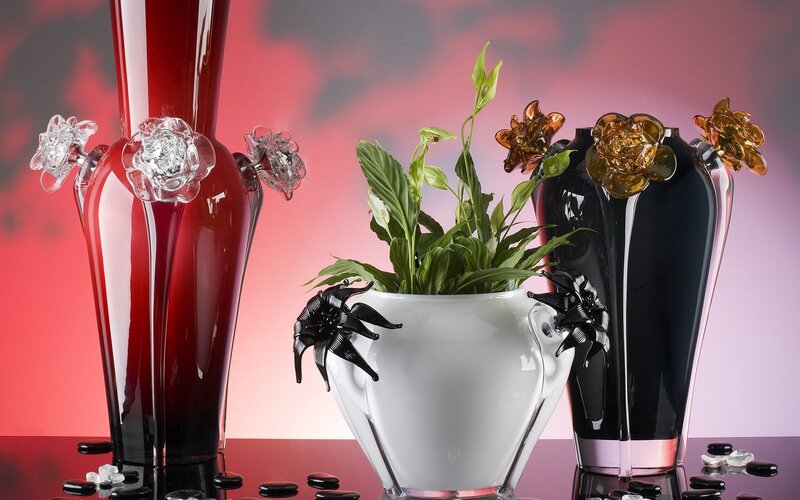 Glass Vases with Flowers — Red