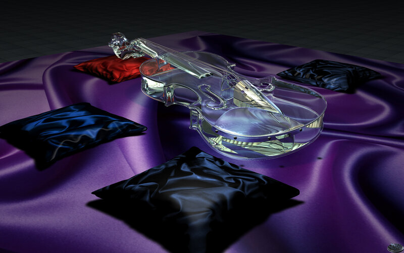 Glass violin on purple fabric
