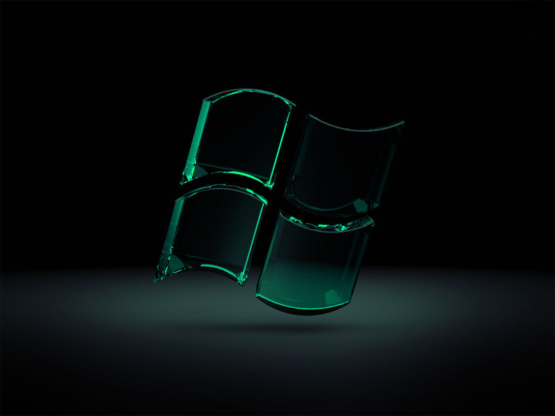 Glass Windows Logo — Green, Dramatic, 3d Render, Dark Background