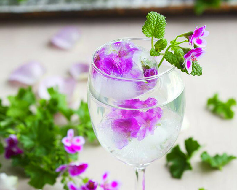 Glass with Floral Ice Cubes