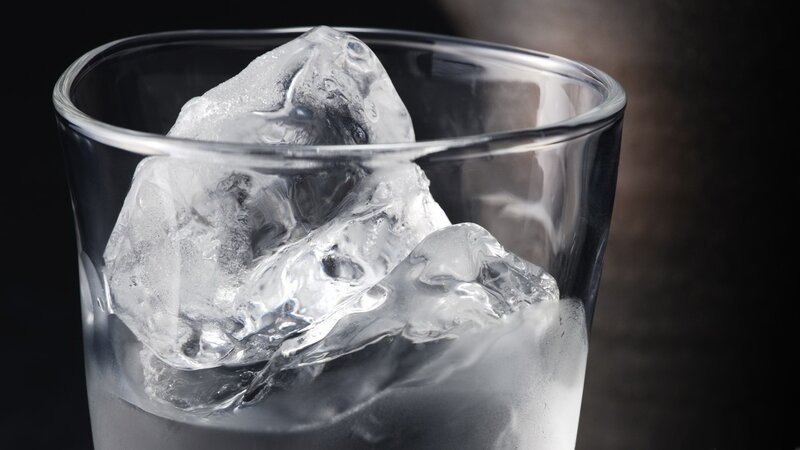 glass with ice cubes