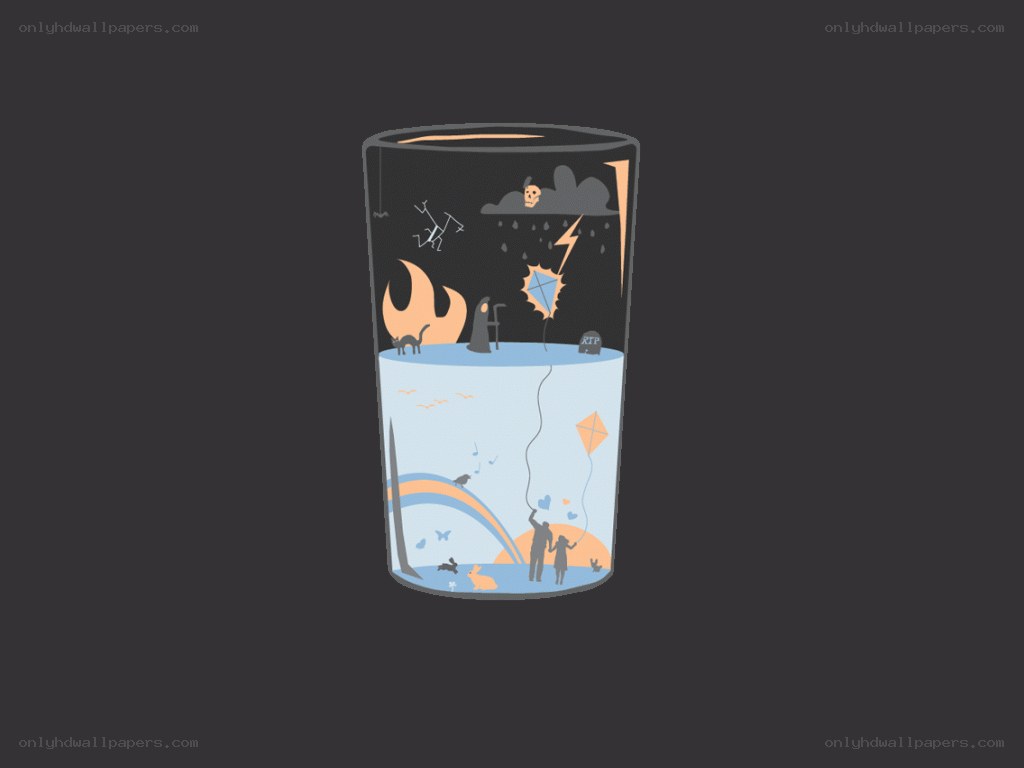 glass with surreal scenes