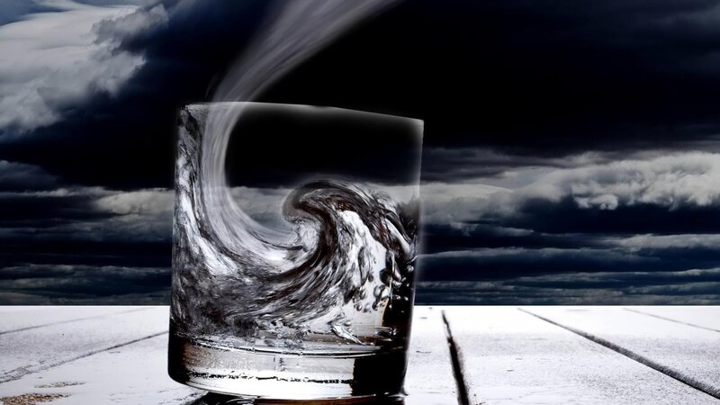 Glass with Swirling Water — Black, Dramatic