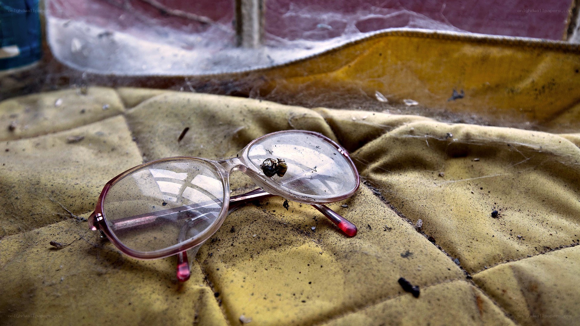 glasses on a dusty surface
