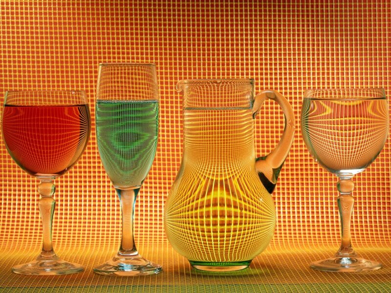 Glassware with colored liquids
