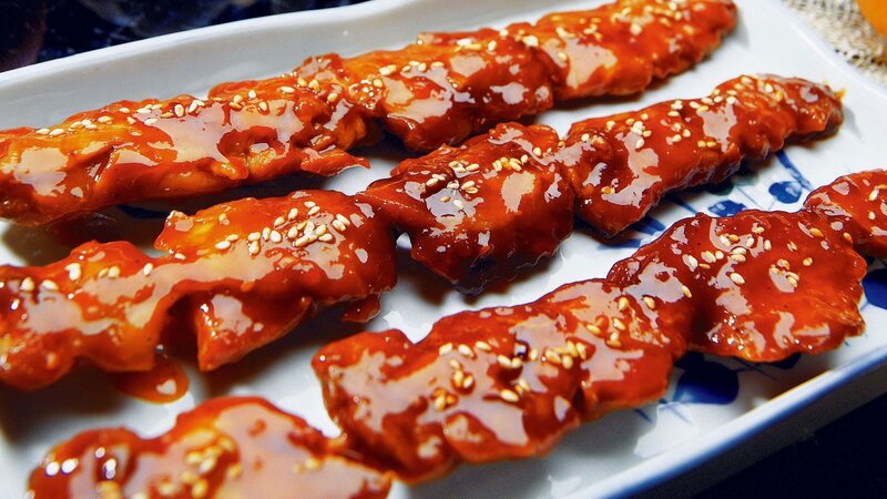 glazed chicken skewers
