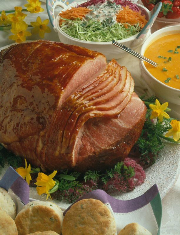 Glazed ham with side dishes