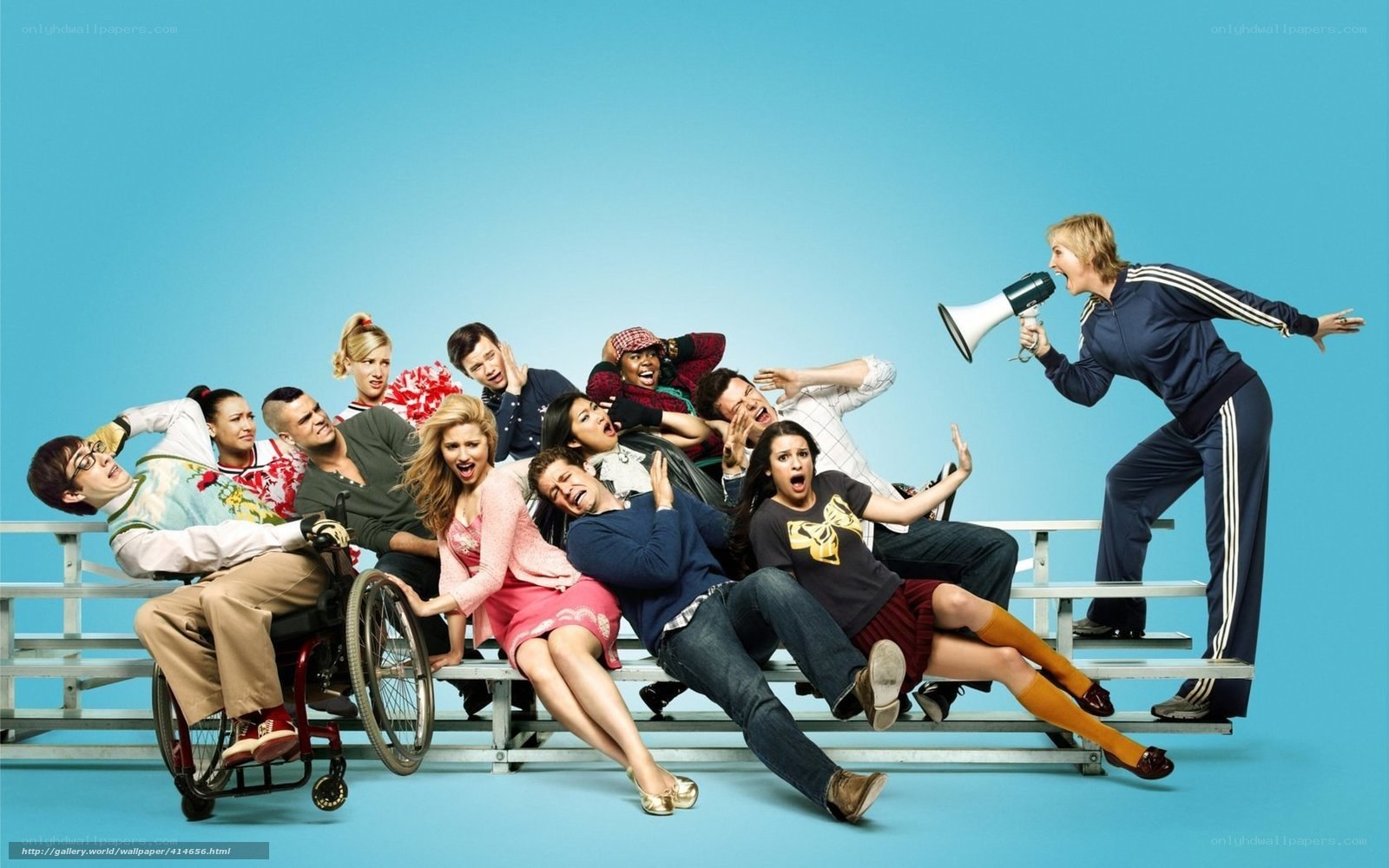 Glee cast on bleachers