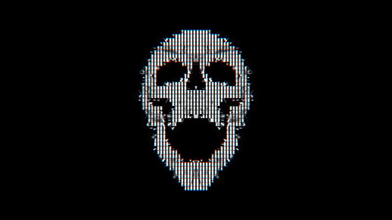 Glitch Skull Pattern — Black, Dark, Digital Art, Digital Glitch