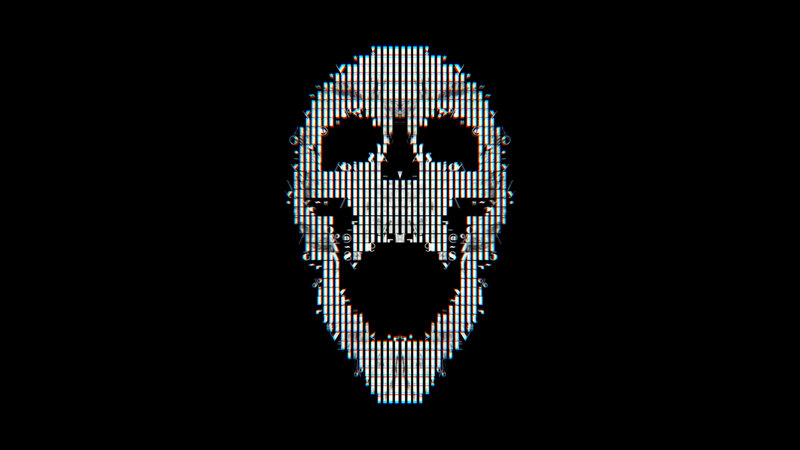 Glitch Skull Pattern — Black, Dark, Digital Art