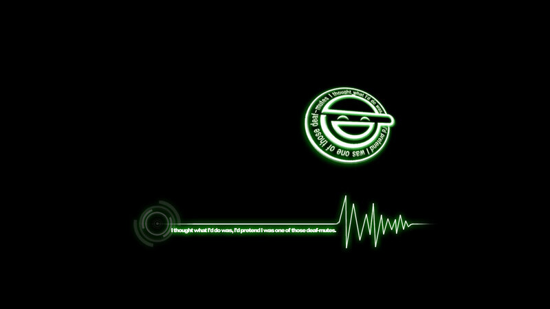 Glitchy audio waveform with logo