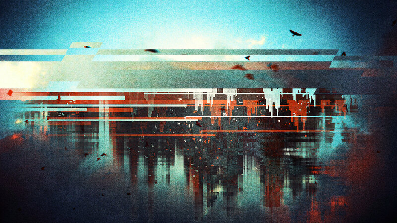 Glitchy Cityscape Reflection