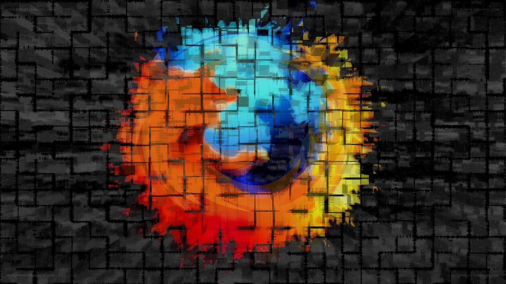glitchy firefox logo art