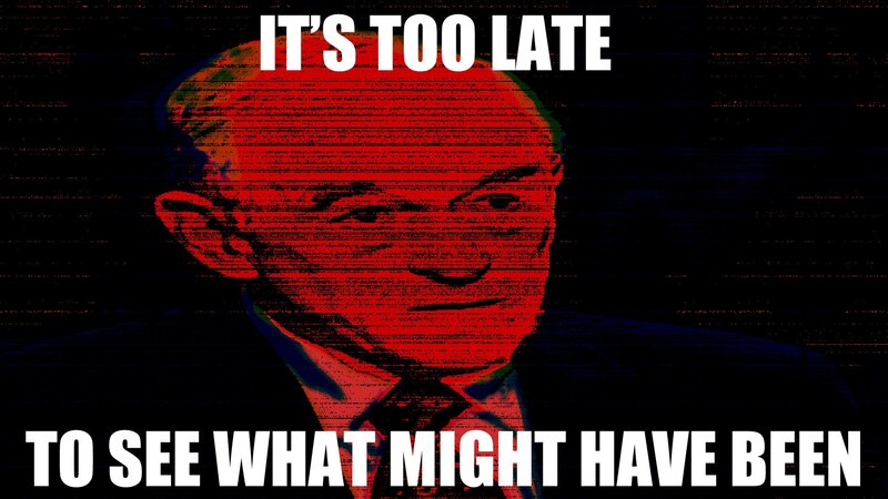 glitchy man with text
