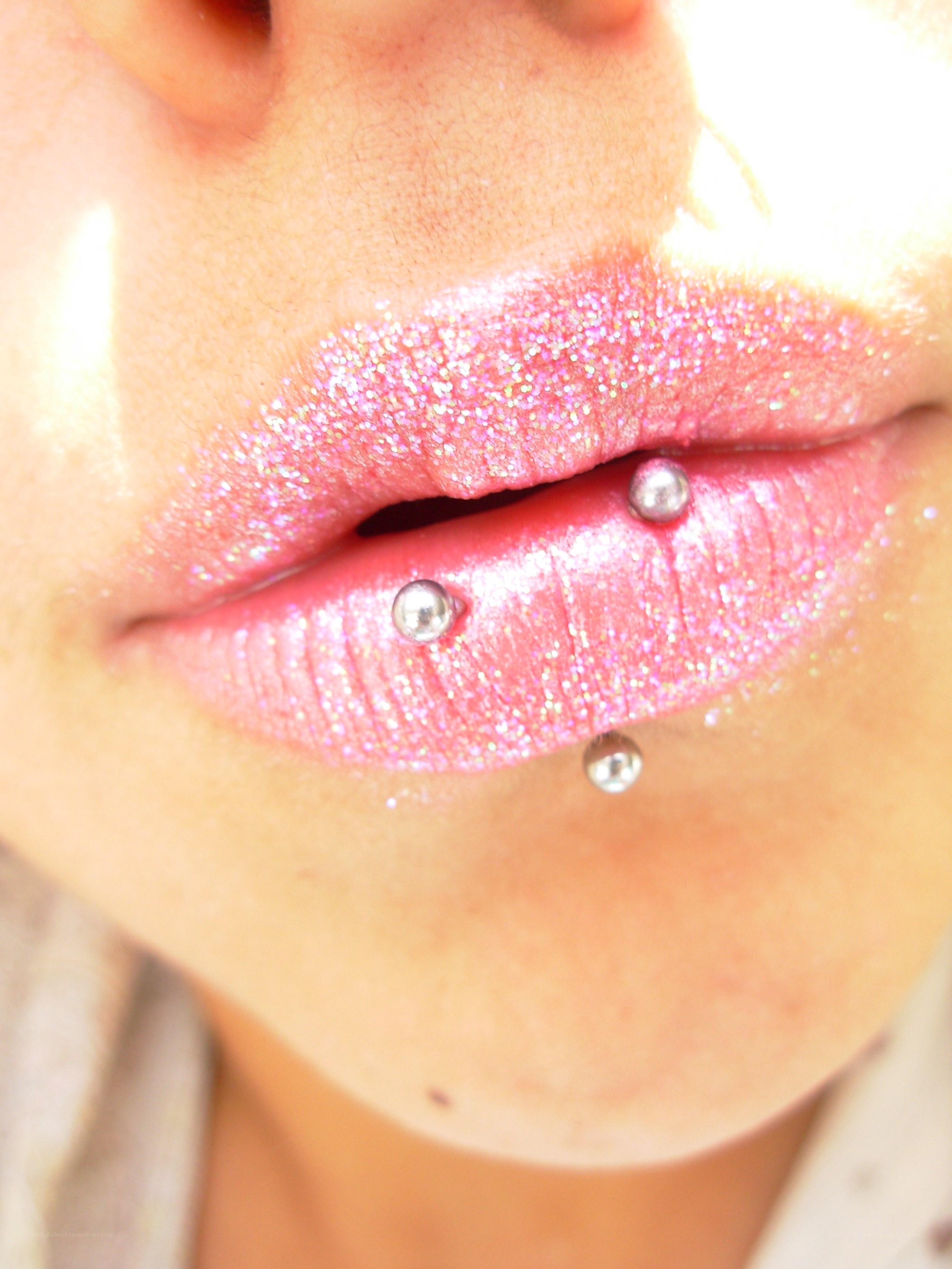 glitter lips with piercings