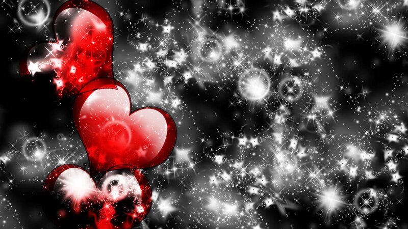 glittering red hearts