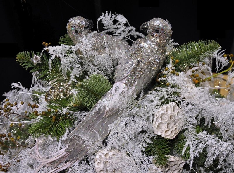 glittery bird holiday arrangement