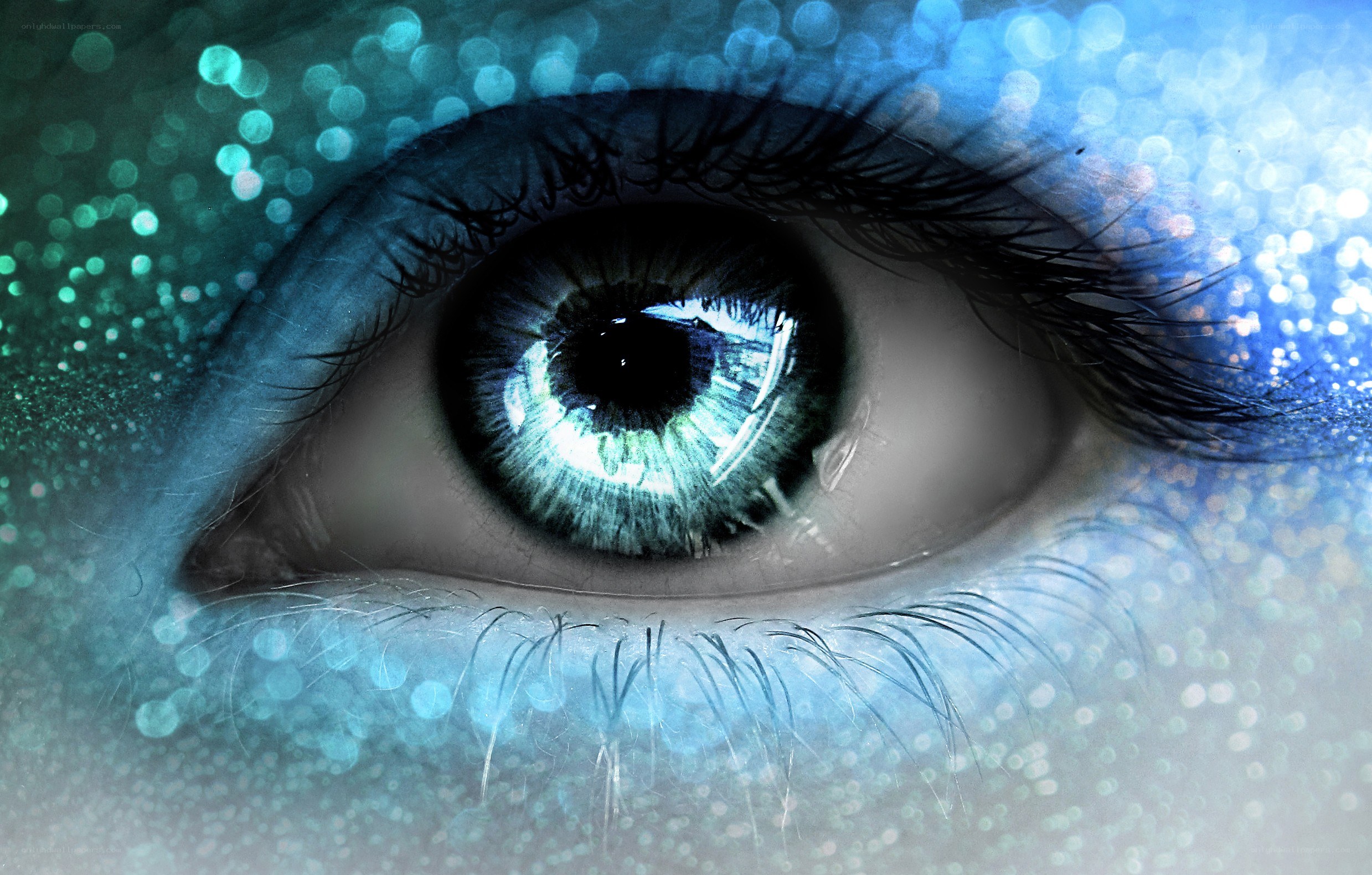 glittery blue eye close-up