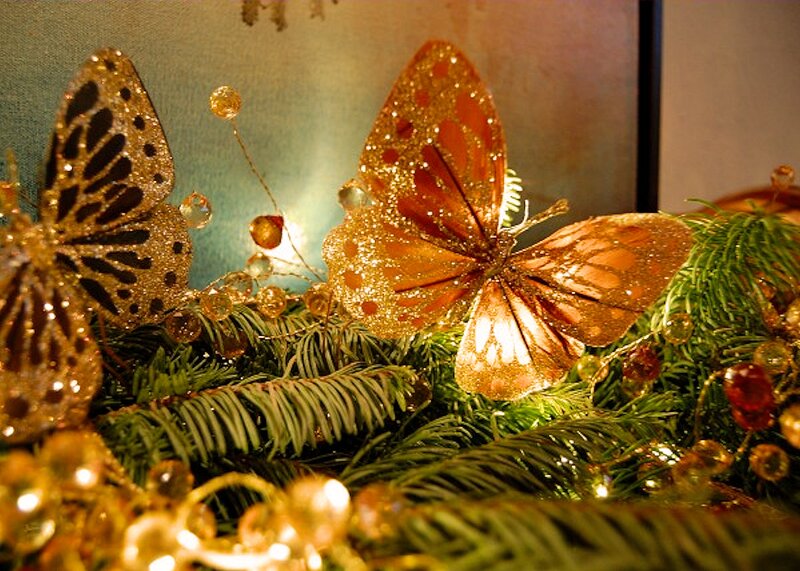 Glittery Butterflies on Pine