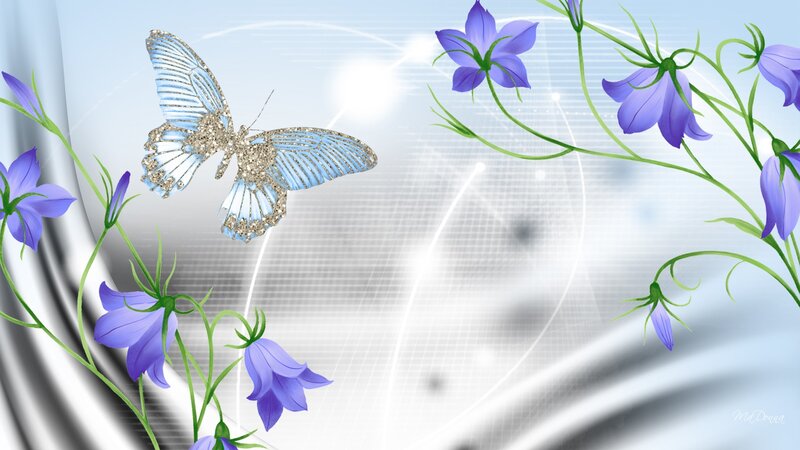 Glittery Butterfly and Flowers