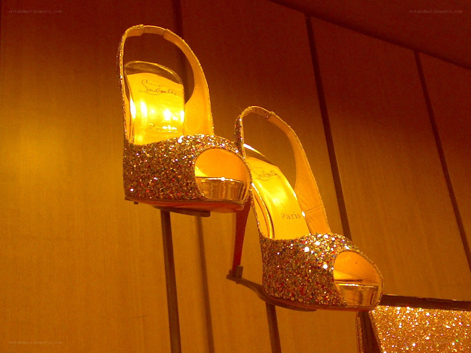 glittery gold high heels