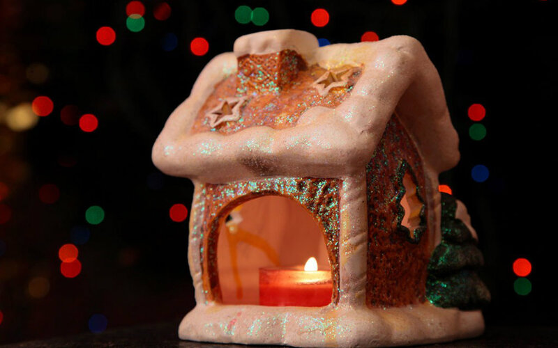Glittery House Candle Holder