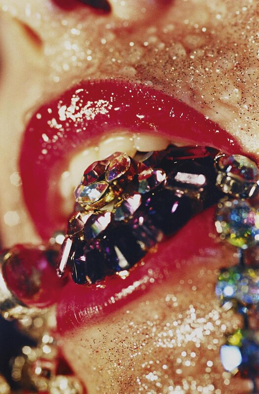 glittery lips with gemstones
