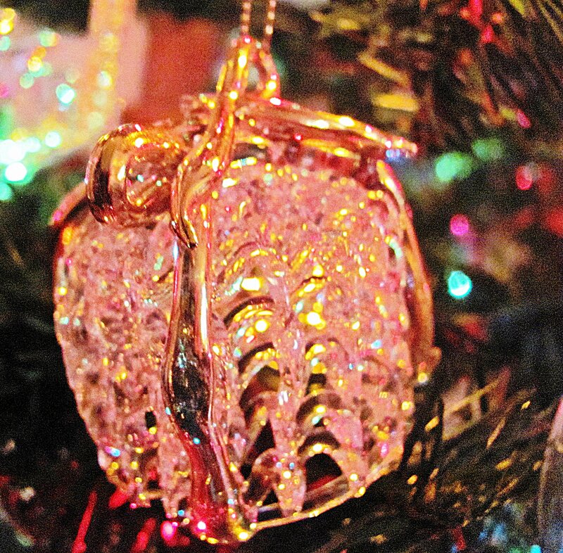 Glittery Ornament on Tree — Gold