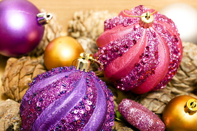 Glittery Ornaments and Pinecones