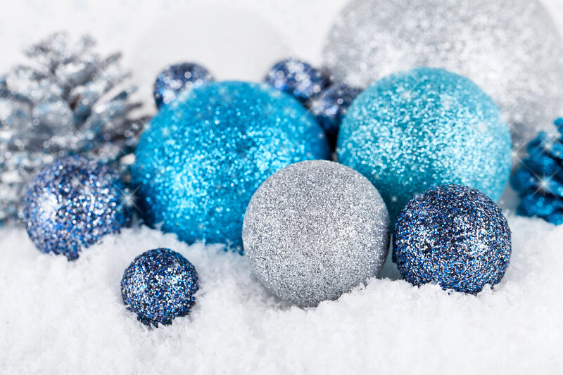 Glittery Ornaments in Snow — Blue