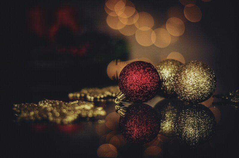 Glittery Ornaments on Surface — Red